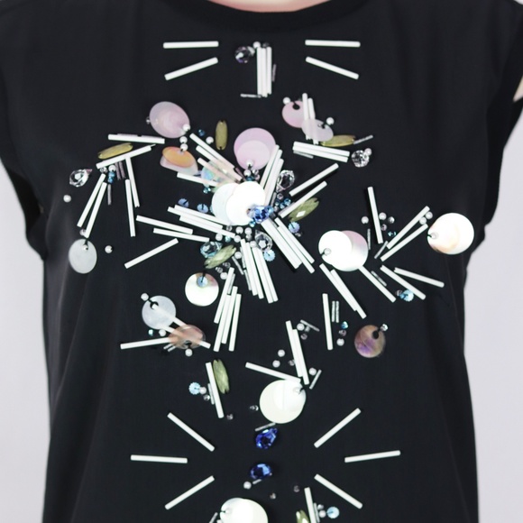 TANYA TAYLOR BLACK EMBELLISHED SLEEVELESS TUNIC 0 - Picture 4 of 6